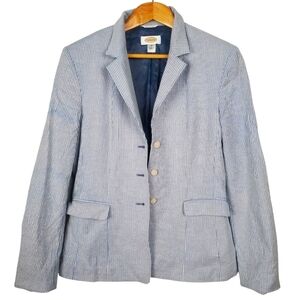 Talbots Blue and White Striped Blazer. Seersucker. 8